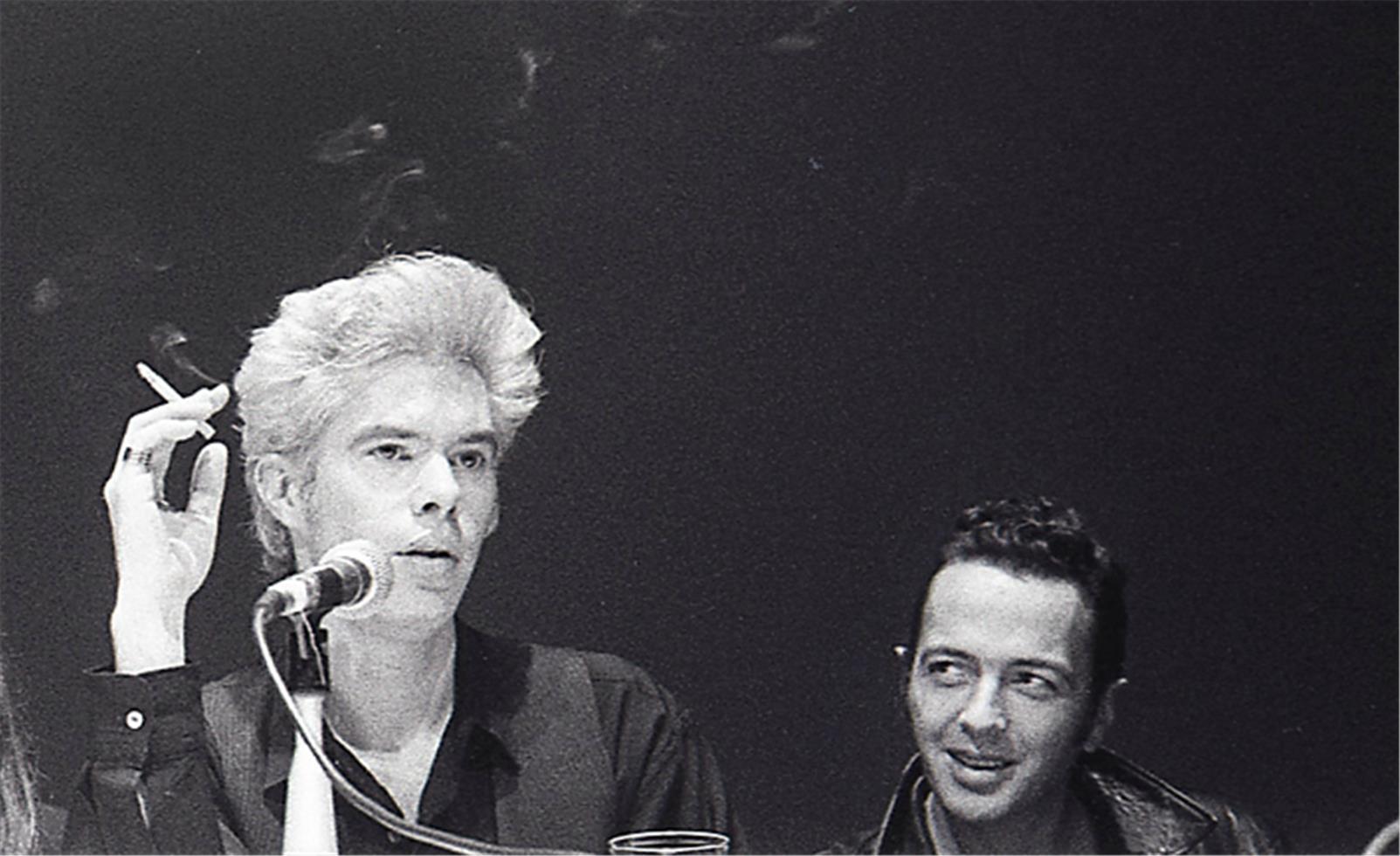 David Godlis Black and White Photograph - Jim Jarmusch and Joe Strummer, NY Film Festival, 1989