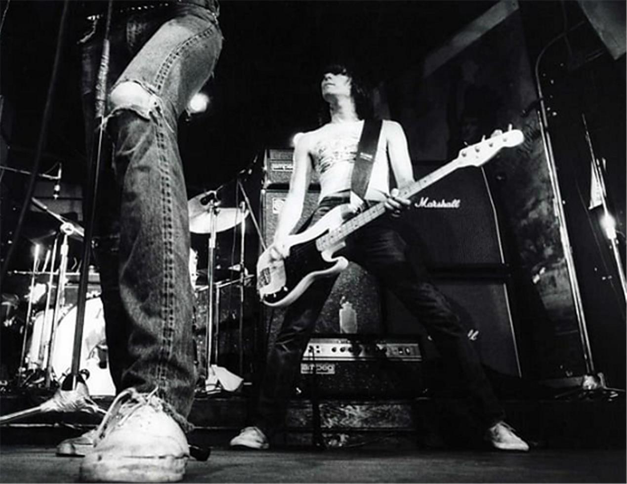 David Godlis Black and White Photograph – Ramones, CBGB, NYC, 1977