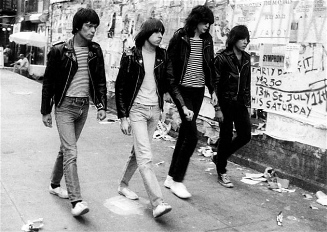 David Godlis Black and White Photograph - Ramones, St. Mark's Place, NYC, 1981