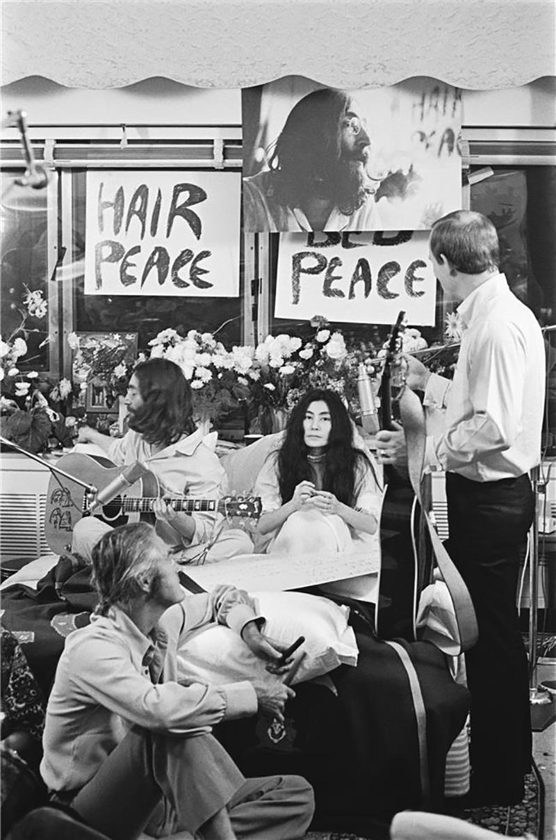 Stephen Sammons Black and White Photograph - John Lennon, Yoko Ono, Bed-In For Peace, Montreal, Canada 1969