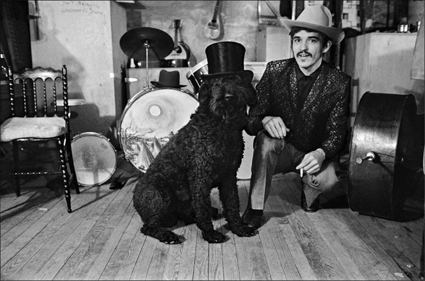 Elliott Landy Black and White Photograph - Rick Danko, The Band, with his dog Hamlet, 1969