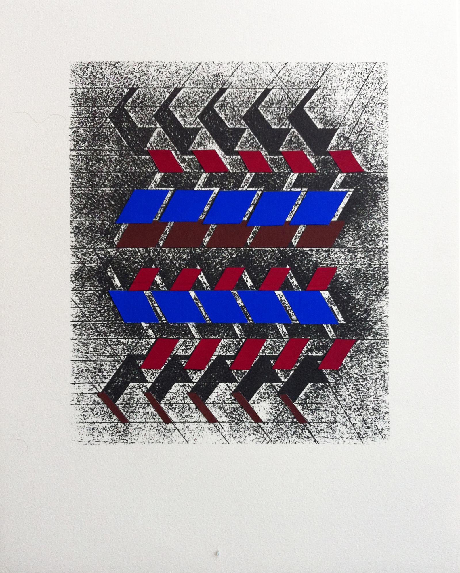 Michel Deverne Landscape Painting - Kinetic Modern Abstract Painting Geometric Paper Collage on Silkscreen "Rythmes"