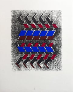 Kinetic Modern Abstract Painting Geometric Paper Collage on Silkscreen "Rythmes"