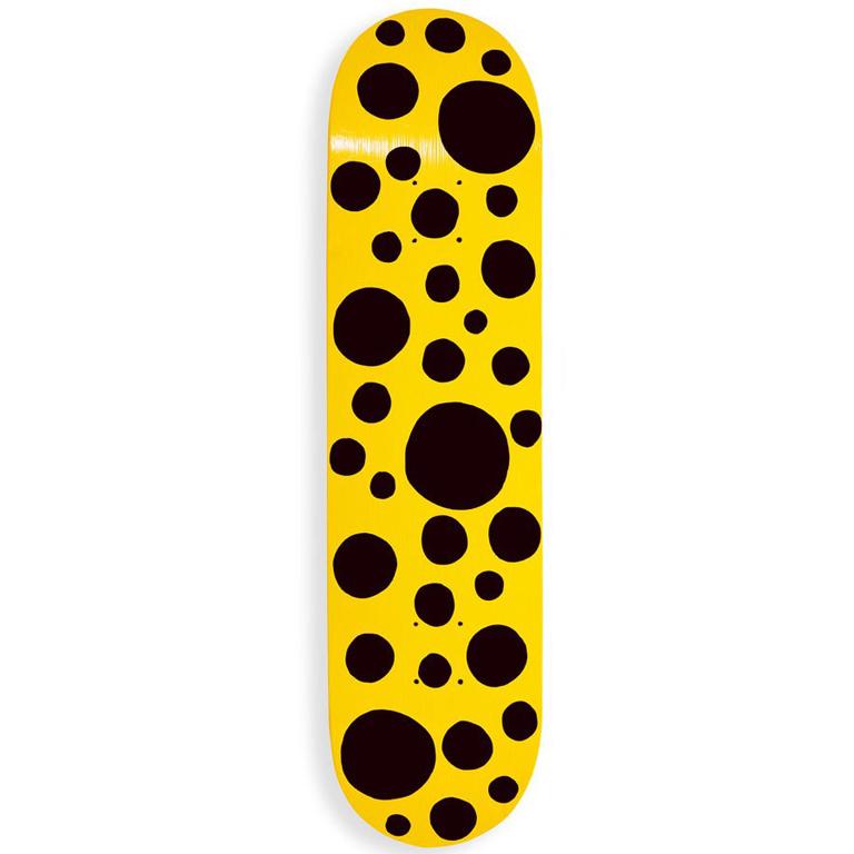 Yayoi Kusama DOTS OBSESSION: Black Big Dots Skate deck Yellow Conceptual Pop Art For Sale 2