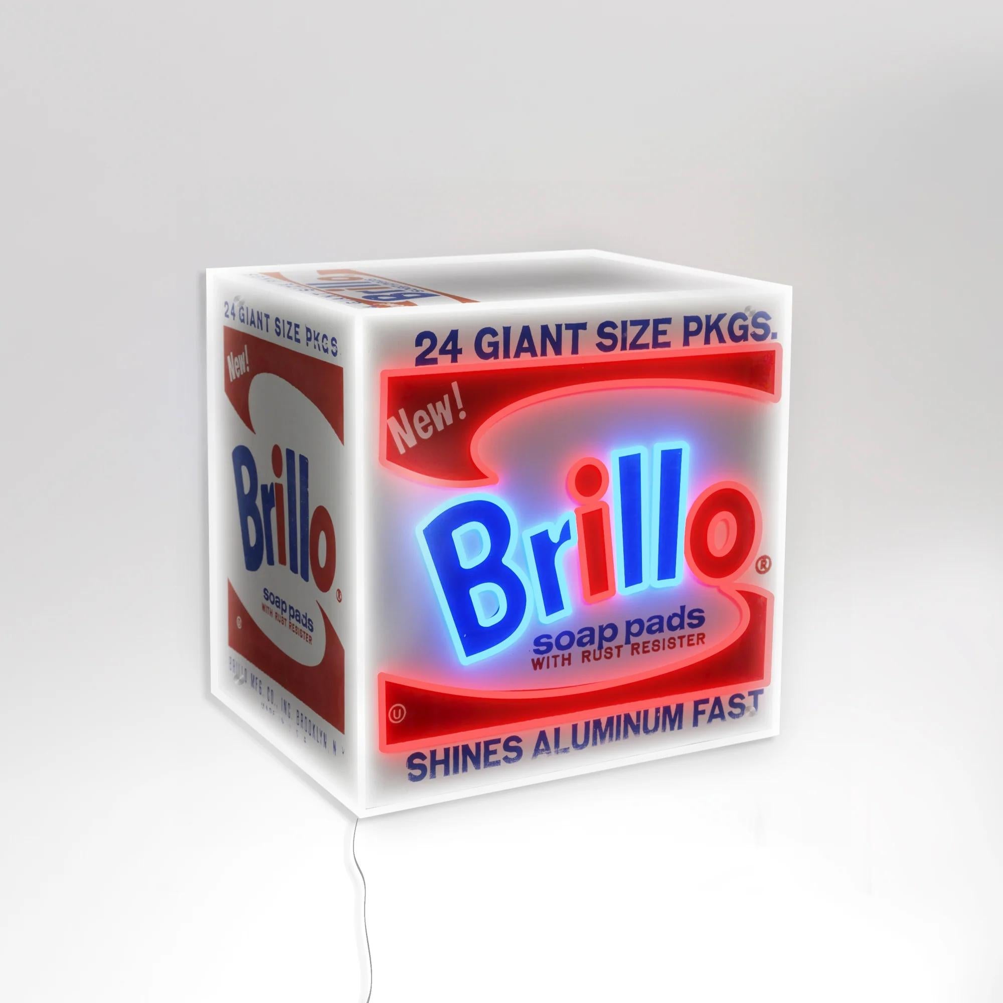 AFTER ANDY WARHOL - Brillo Box YP x Andy Warhol. Design Neon LED Lamp. Pop Art