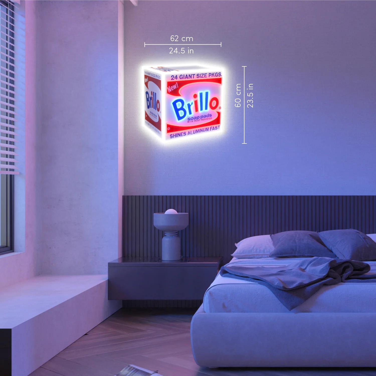 AFTER ANDY WARHOL - Brillo Box YP x Andy Warhol. Design Neon LED Lamp. Pop Art For Sale 2