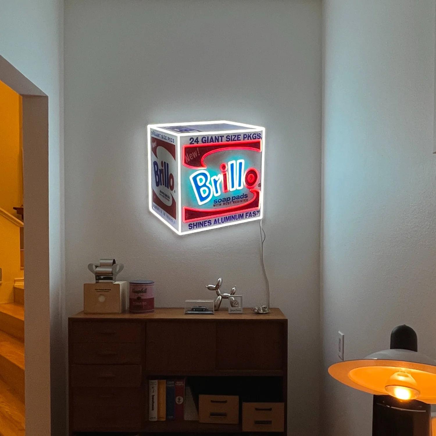 AFTER ANDY WARHOL - Brillo Box YP x Andy Warhol. Design Neon LED Lamp. Pop Art For Sale 4