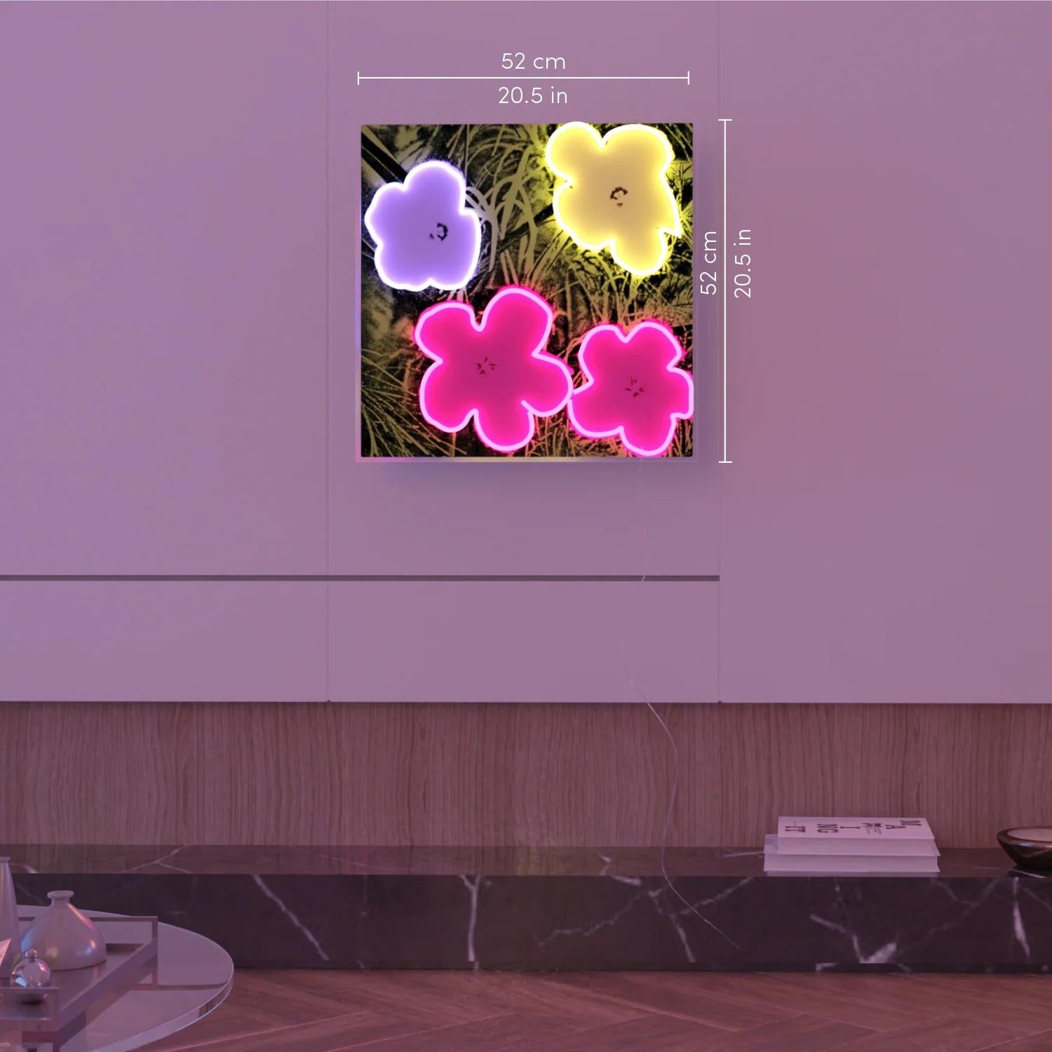 AFTER ANDY WARHOL – Blumen YP x Andy Warhol. Design Neon LED Lampe. Pop-Art im Angebot 2