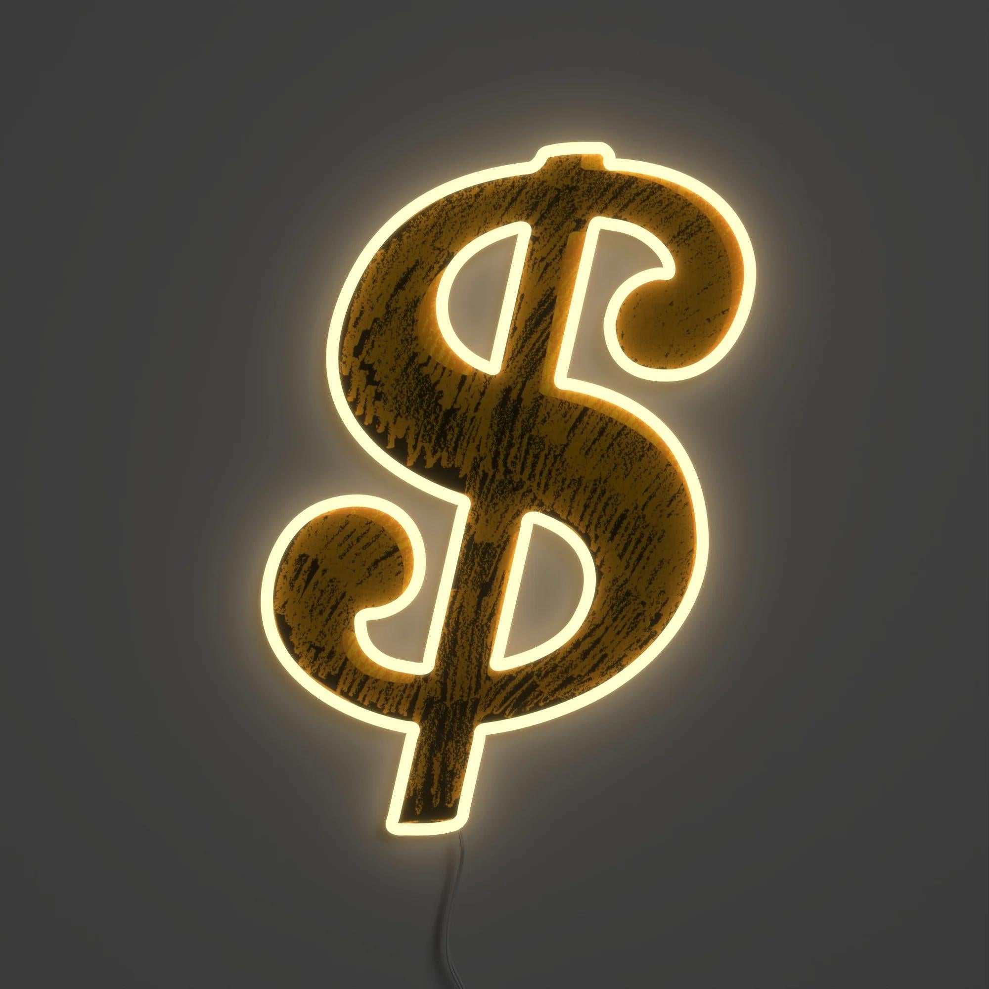 AFTER ANDY WARHOL - Dollar Sign YP x Andy Warhol. Design Neon LED Lamp. Pop Art For Sale 1
