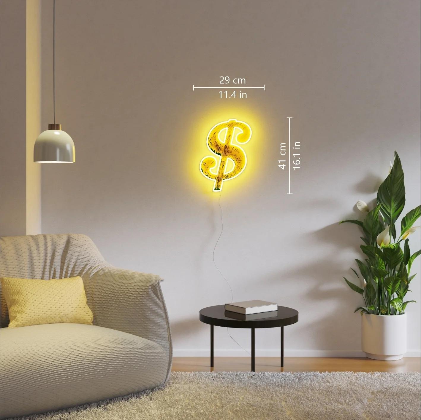 AFTER ANDY WARHOL - Dollar Sign YP x Andy Warhol. Design Neon LED Lamp. Pop Art For Sale 2