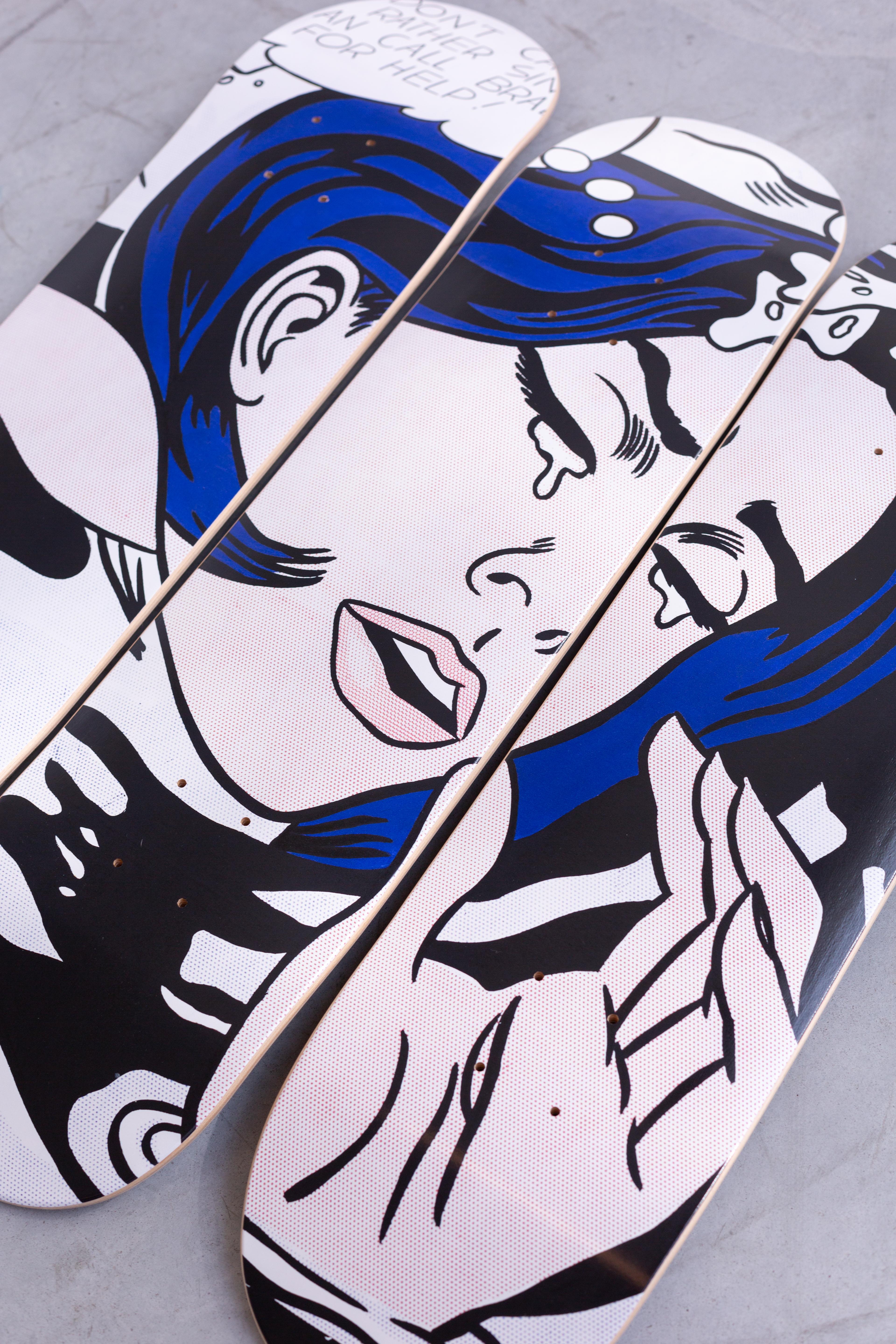 after ROY LICHTENSTEIN - Drowning Girl, 1963 Skate Decks Pop Art Design For Sale 1