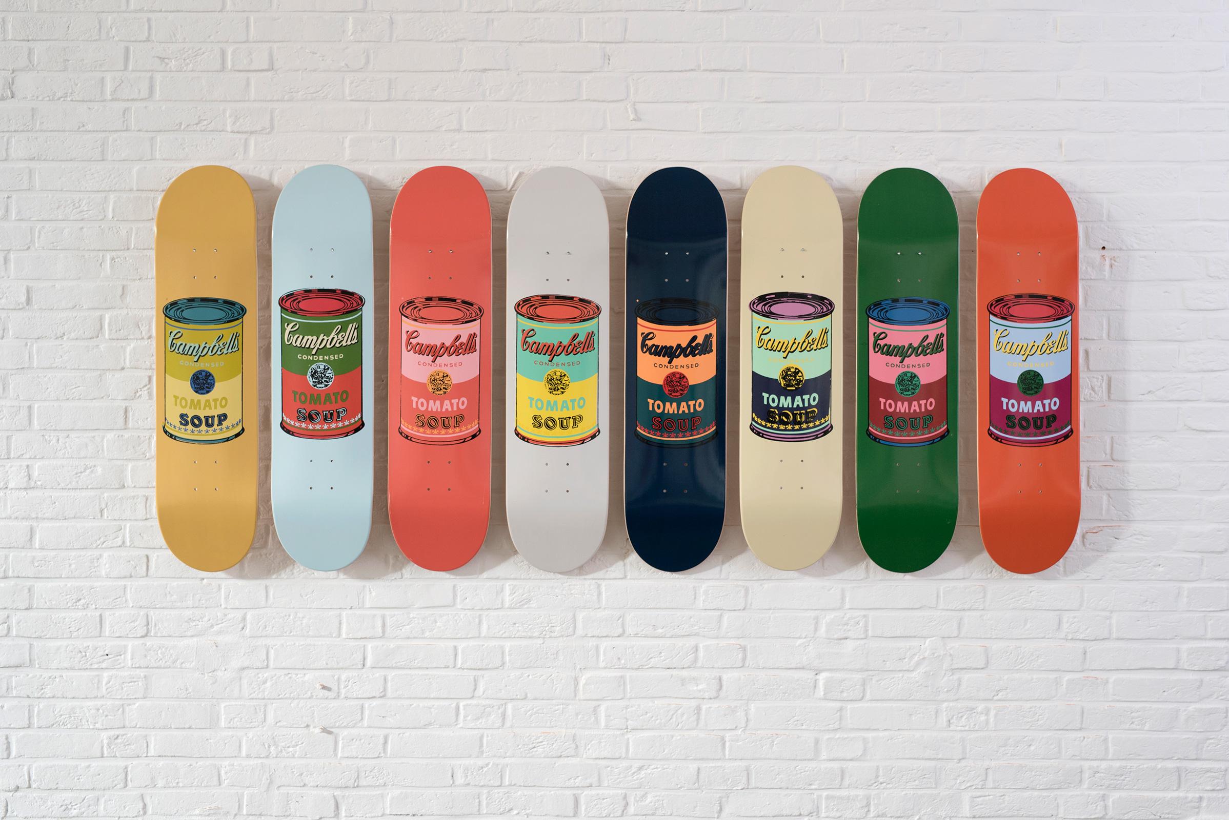 ANDY WARHOL - COLORED CAMPBELL'S SOUP BEIGE Skate Deck Pop Art Modern Design For Sale 3