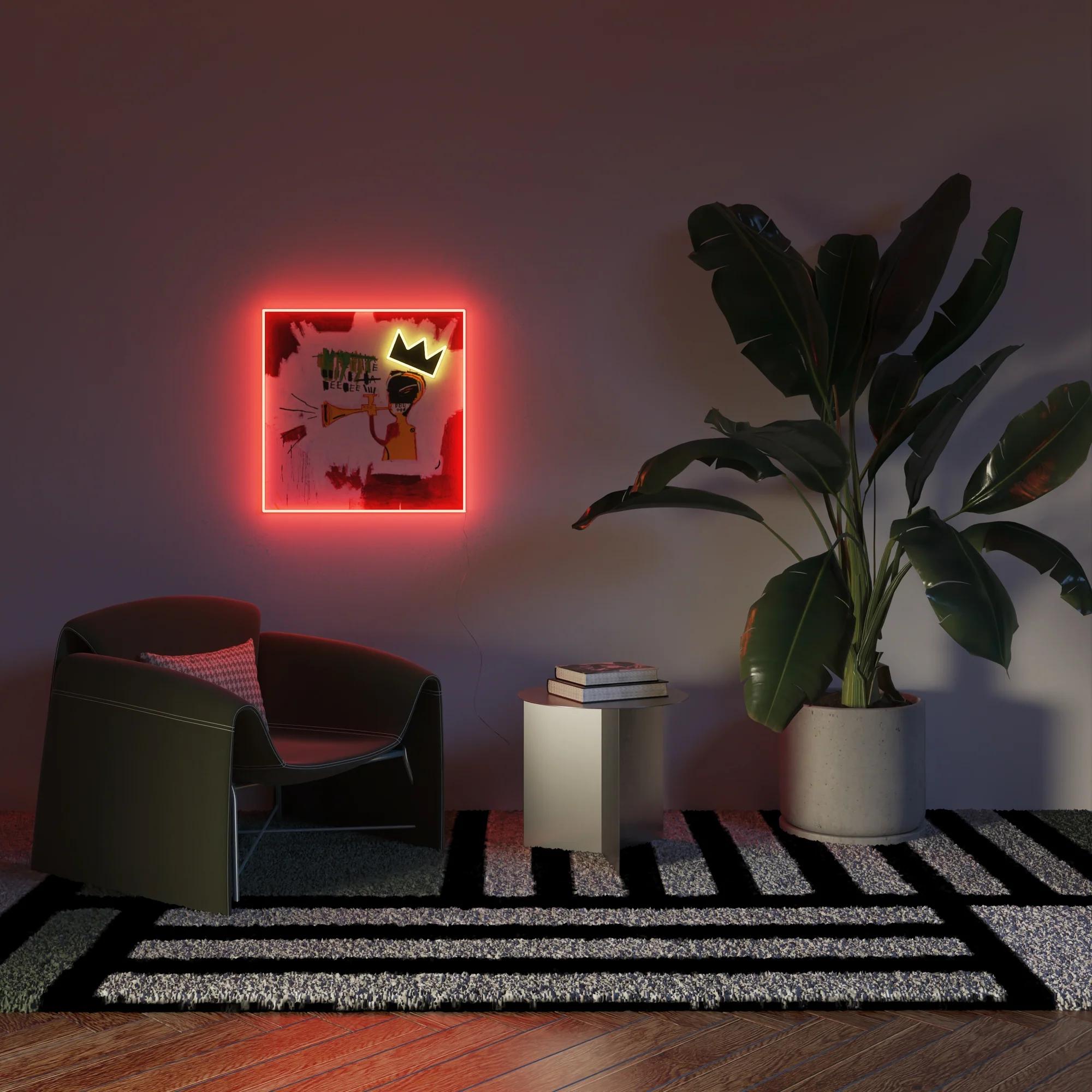 Jean-Michel BASQUIAT - Peinture trompette YP x JM Lampe LED néon Basquiat Design - Pop Art Art par Jean-Michel Basquiat