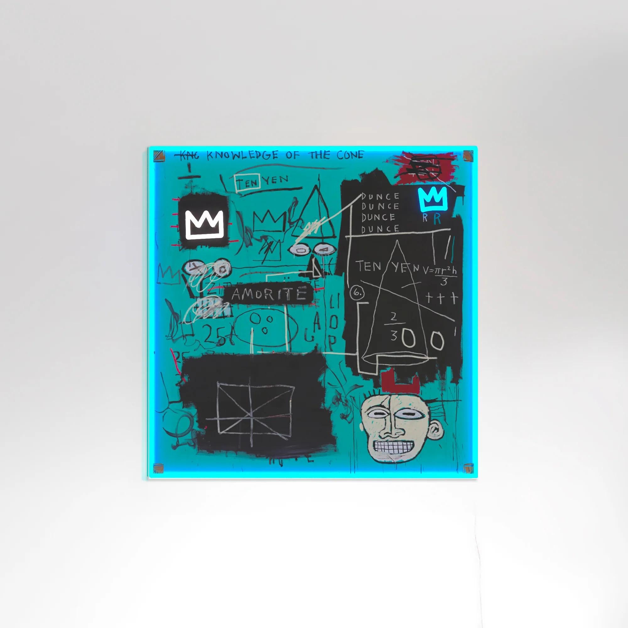 Equals Pi YP x JM Basquiat

Date of creation: 2024
Medium: PVC or Silicon piping with LED lights mounted on recycled acrylic board
Edition: Open
Size: 52 x 52 cm
Condition: Brand new

Jean-Michel Basquiat's Equals Pi (1983) is an intriguing work