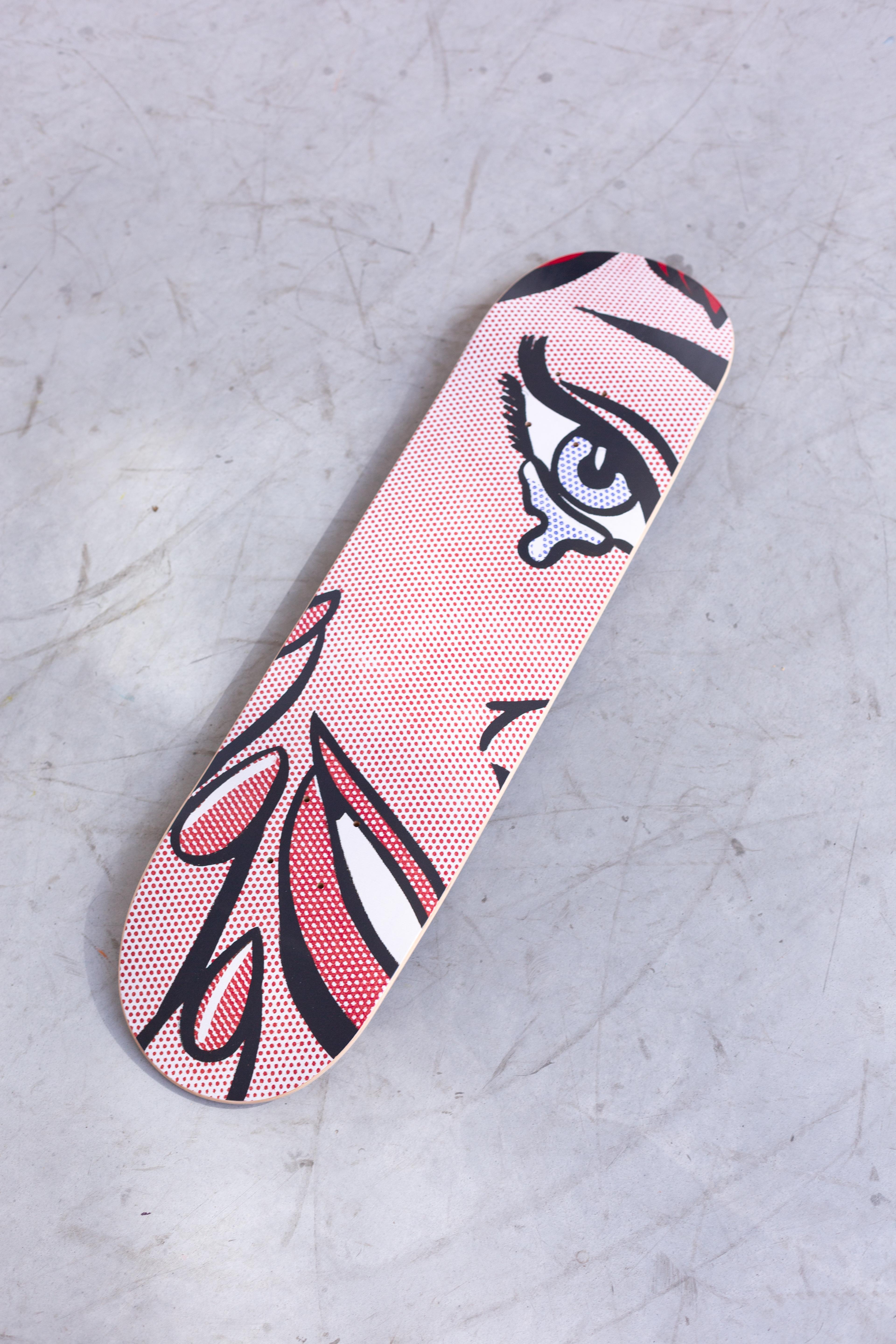 after ROY LICHTENSTEIN - Happy Tears, 1964. Skate Deck Pop Art Design For Sale 1