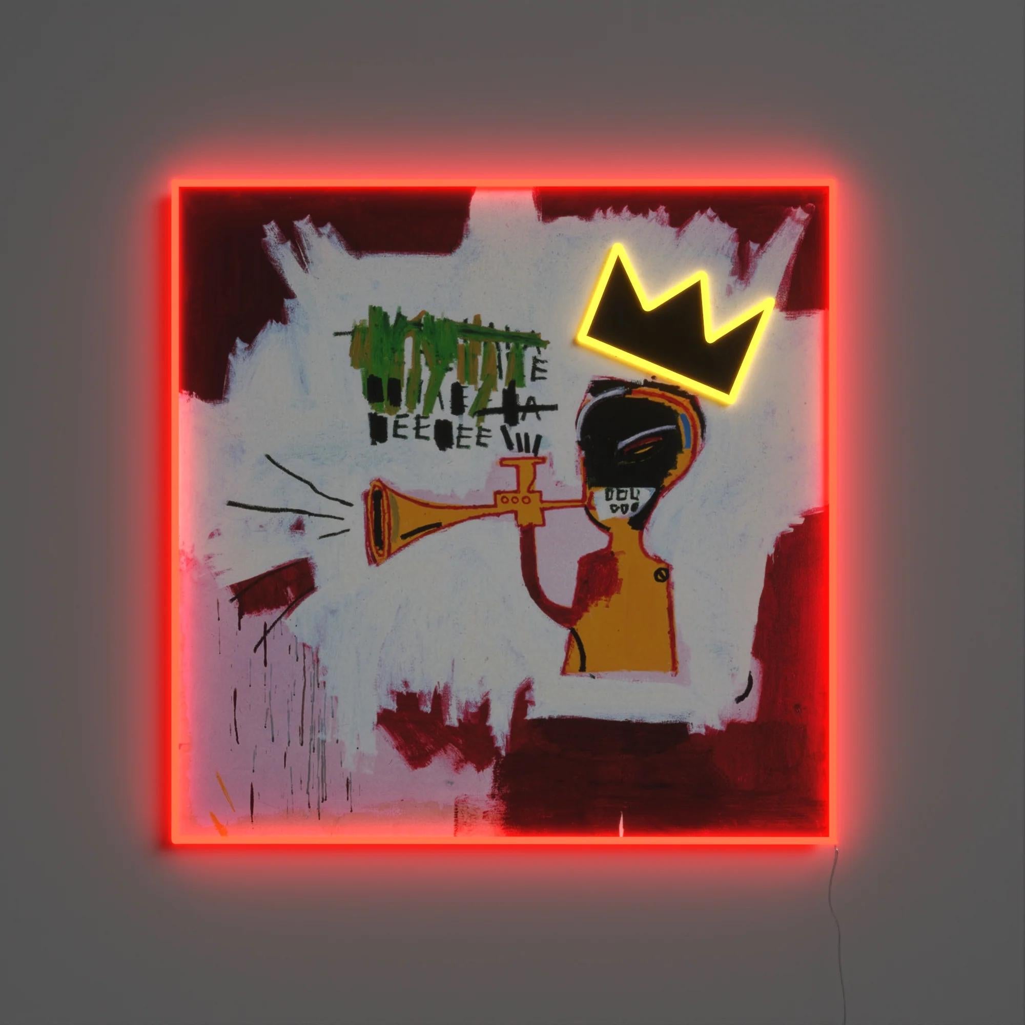 Jean-Michel BASQUIAT - Peinture trompette YP x JM Lampe LED néon Basquiat Design en vente 1