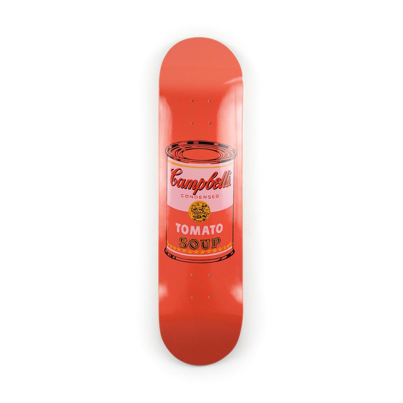 after Andy Warhol Colored Campbell's Soup - Peach
Date of creation: 2019
Medium: Digital print on Canadian maple wood
Size: 80 x 20 cm
Condition: In mint conditions and never displayed
This skate deck is made of 7 ply grade A Canadian maple wood.