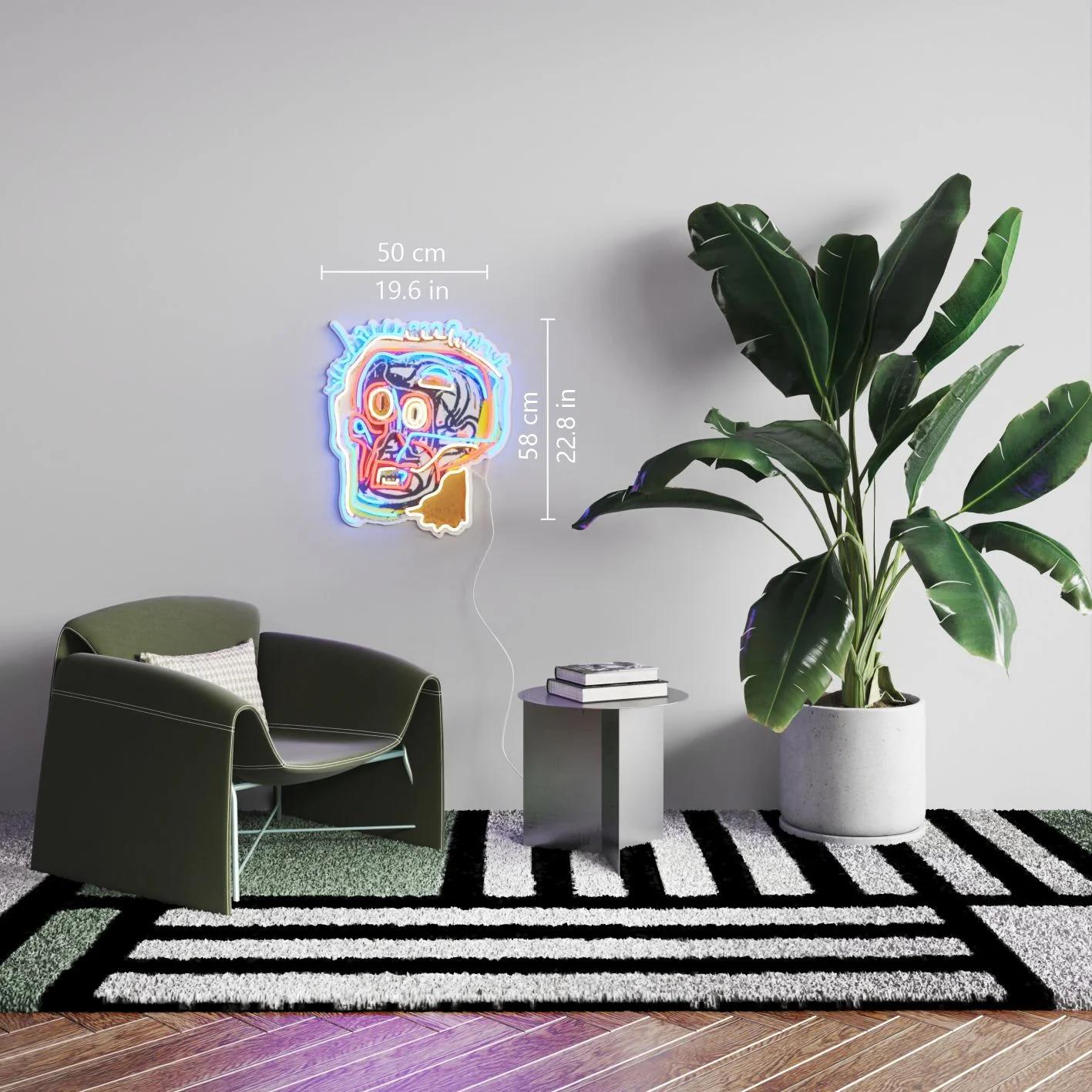 Untitled (Head) YP x JM Basquiat

Date of creation: 2024
Medium: PVC or Silicon piping with LED lights mounted on recycled acrylic board
Edition: Open
Size: 50 x 58 cm
Condition: Brand new

Jean-Michel Basquiat's Untitled (Head) ( 1981) is one of