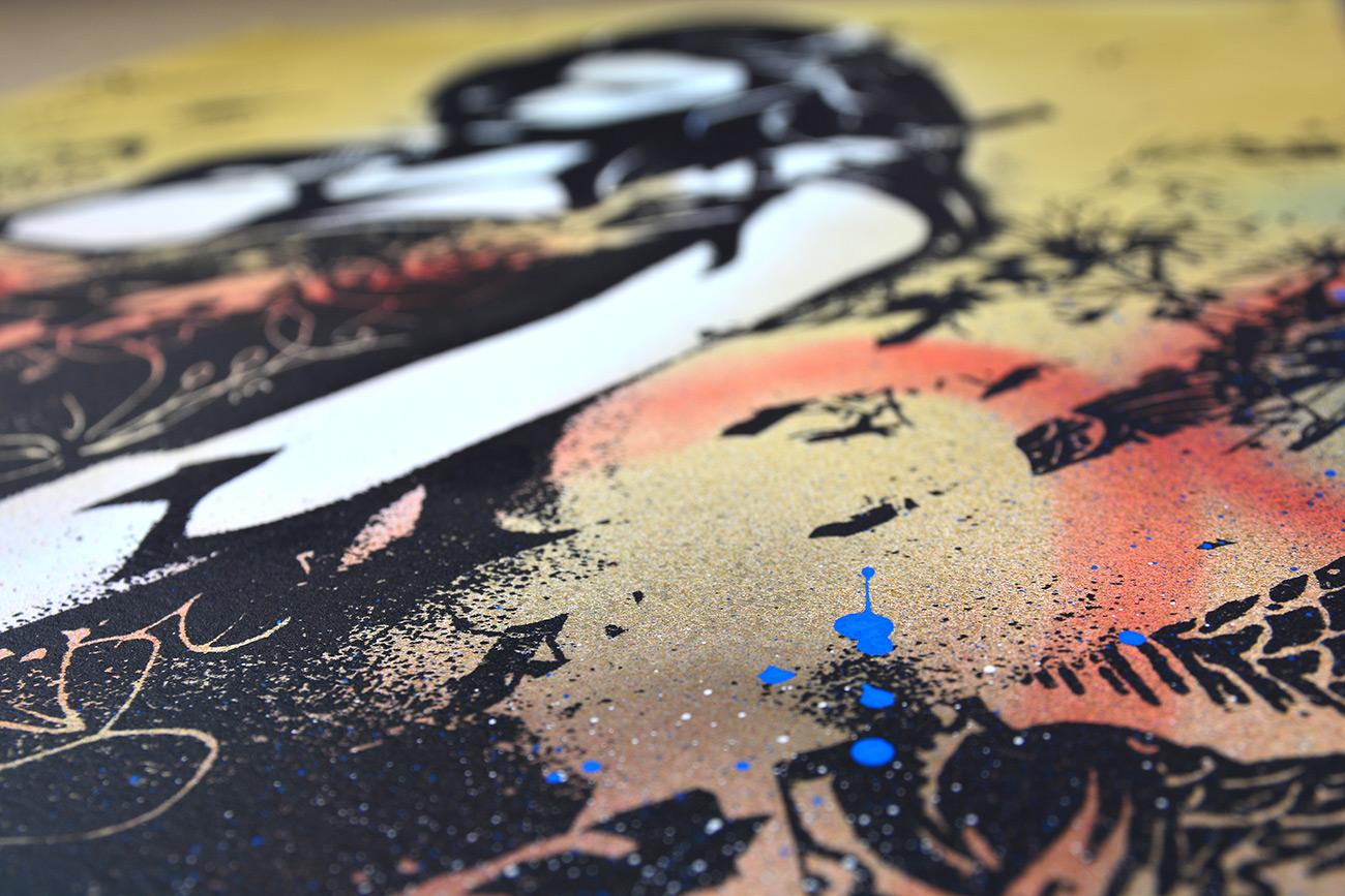 COPYRIGHT: Sadness (Gold)  - Screen print, acrylic & spray Street art, Graffiti - Street Art Print by Copyright