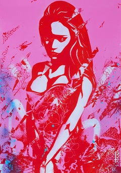 SADNESS (PINK) Screen print, acrylic & spray Street art Graffiti Urban Woman Pop