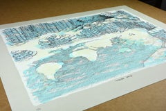 NORTH POLE. Limited edition Lithograph. Surrealism, Architecture Landscape Blue