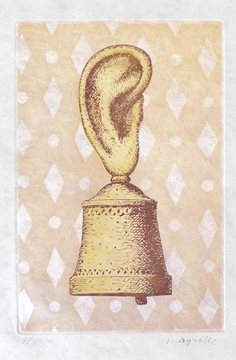 RENÉ MAGRITTE - La Leçon de Musique - Limited ed. Etching & Aquatint Surrealism - Beige Figurative Print by René Magritte