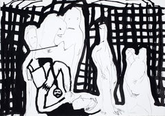 Vintage Chimes of midnight -Daniel Erban, 20th Century, Outsider art, Figurative drawing