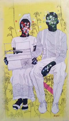 Couple with transistor - Moustapha Baïdi Oumarou, 21st Century, African painting