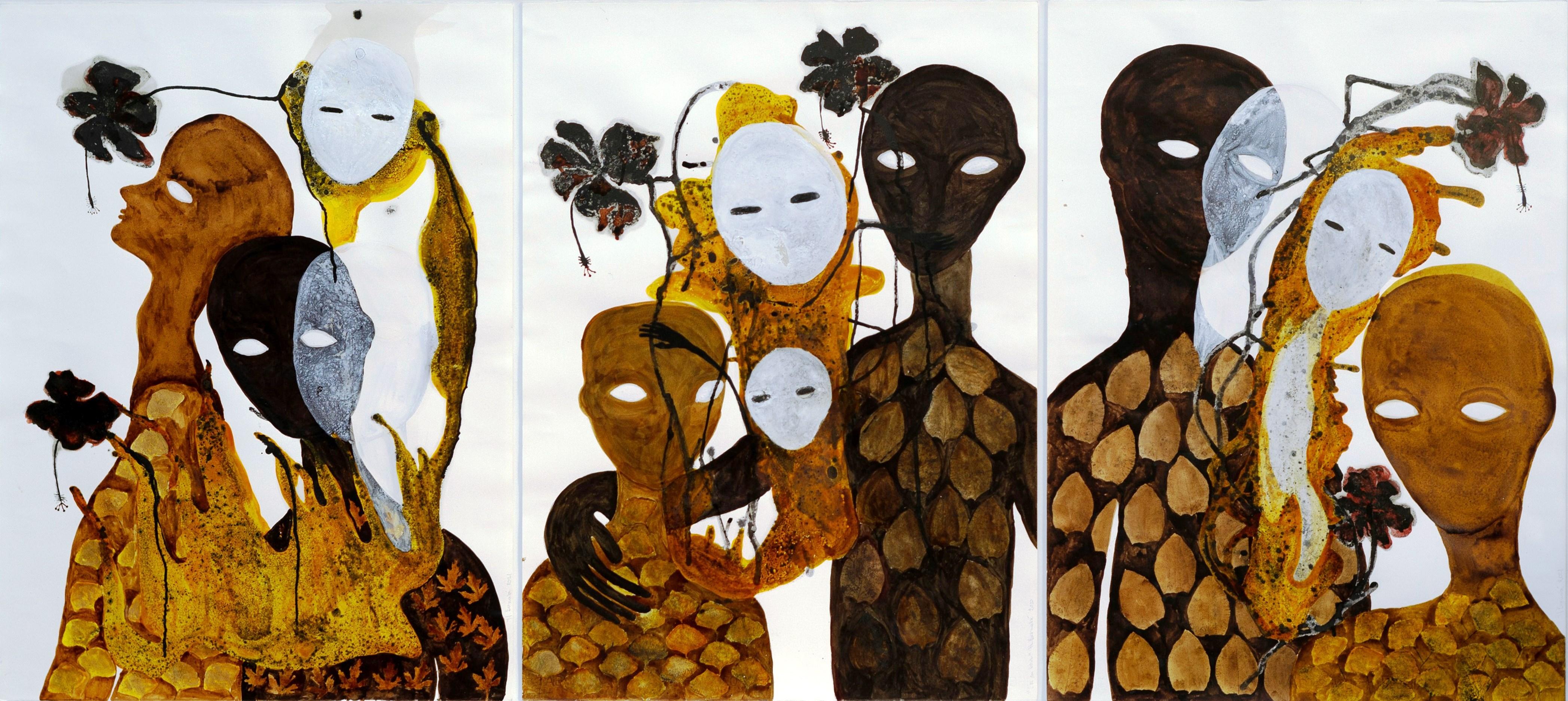 Haude Bernab dessin du 21e siècle "The evening gold", art contemporain Afrique, ocre