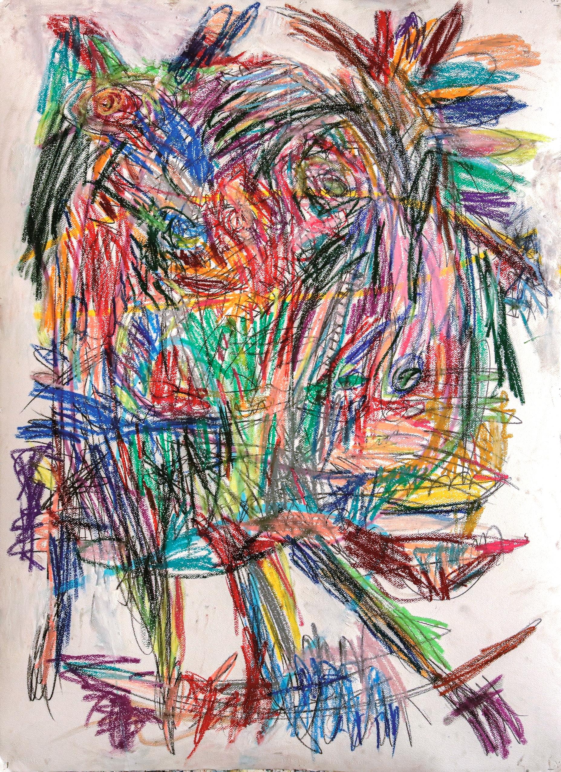 Hula Hoop Julien Wolf dessin d'art contemporain expressionniste au pastel outsider