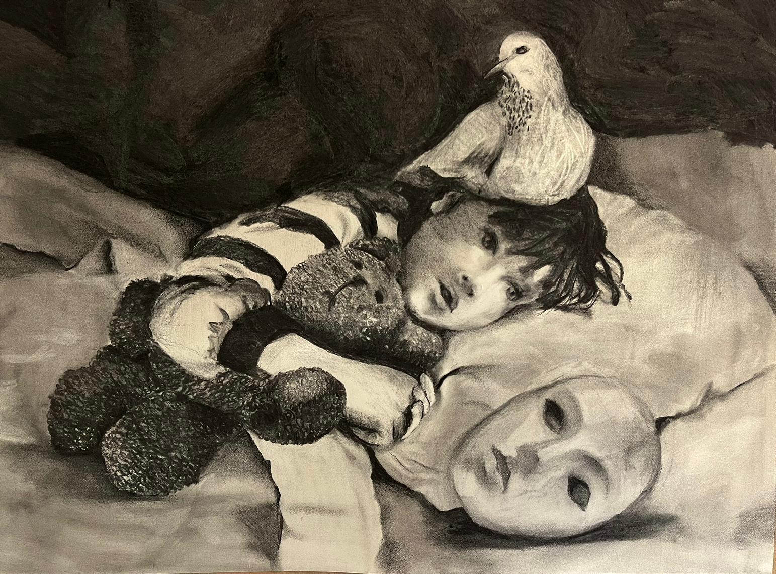 Ohne Titel #1 Zahra Zeinali Zeitgenössische Zeichnung Iranische Frau Künstlerin Kunst Holzkohle