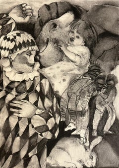Untitled #2 Zahra Zeinali Contemporary drawing circus animal charcoal art clown