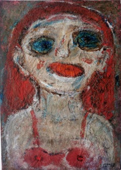 Bocca rossa Joanna Flatau Arte contemporanea acquerello donna ritratto occhi blu