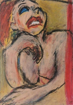 Anlehnen Joanna Flatau Zeitgenössische Kunst Frau nackt polnisch Porträt Pastell rot