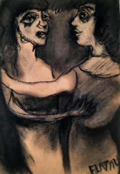 The dance Joanna Flatau Contemporary art pastel woman couple black and white
