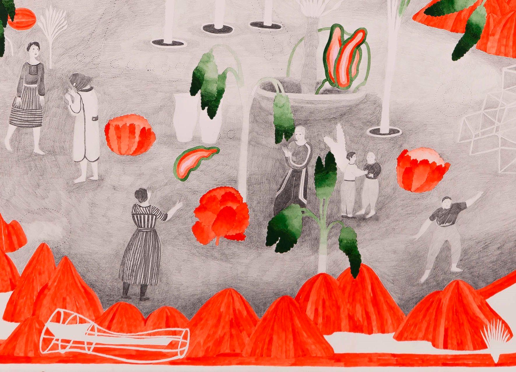 Traverser les épreuves #7 Hélène Duclos 21e siècle dessin art paysage rouge  en vente 1