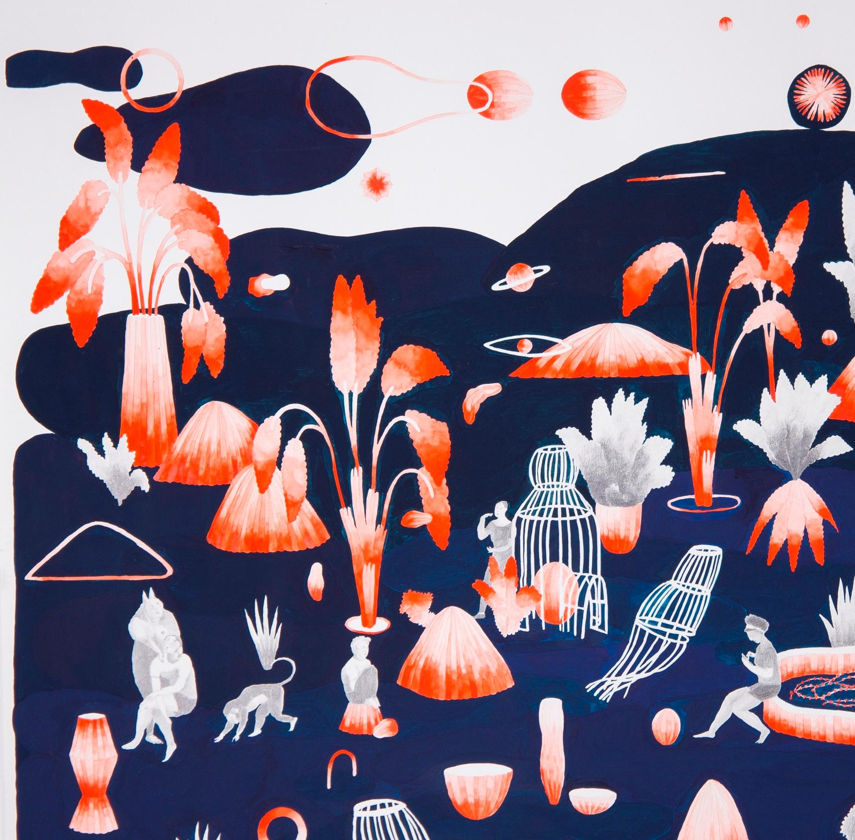 Disturbi episodici #2 Hélène Duclos 21° secolo disegno arte paesaggio rosso in vendita 2