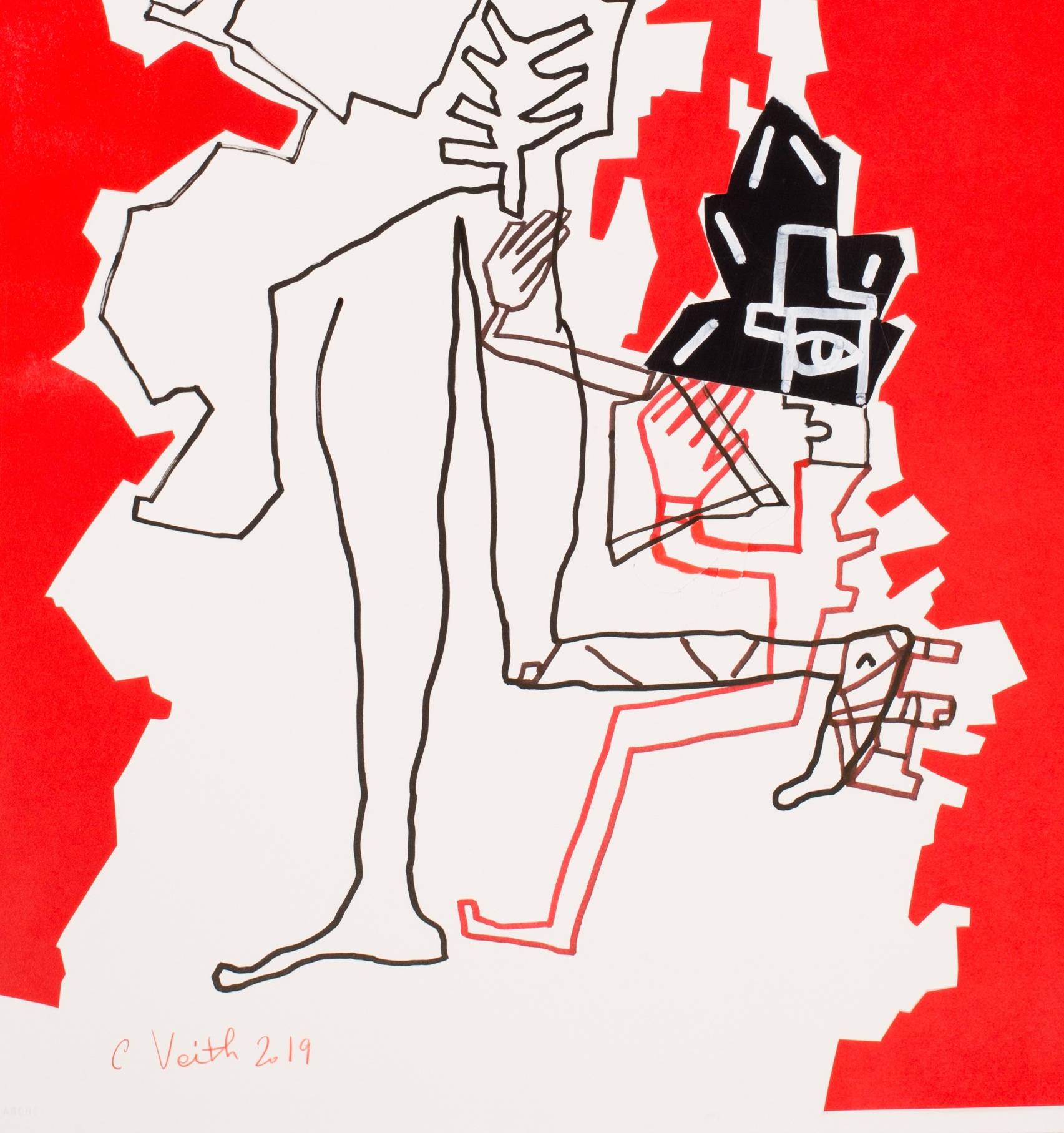 Wake up! Caroline Veith Zeitgenössische Kunst Zeichnung rot Acrylfarbe 21. Jahrhundert im Angebot 3
