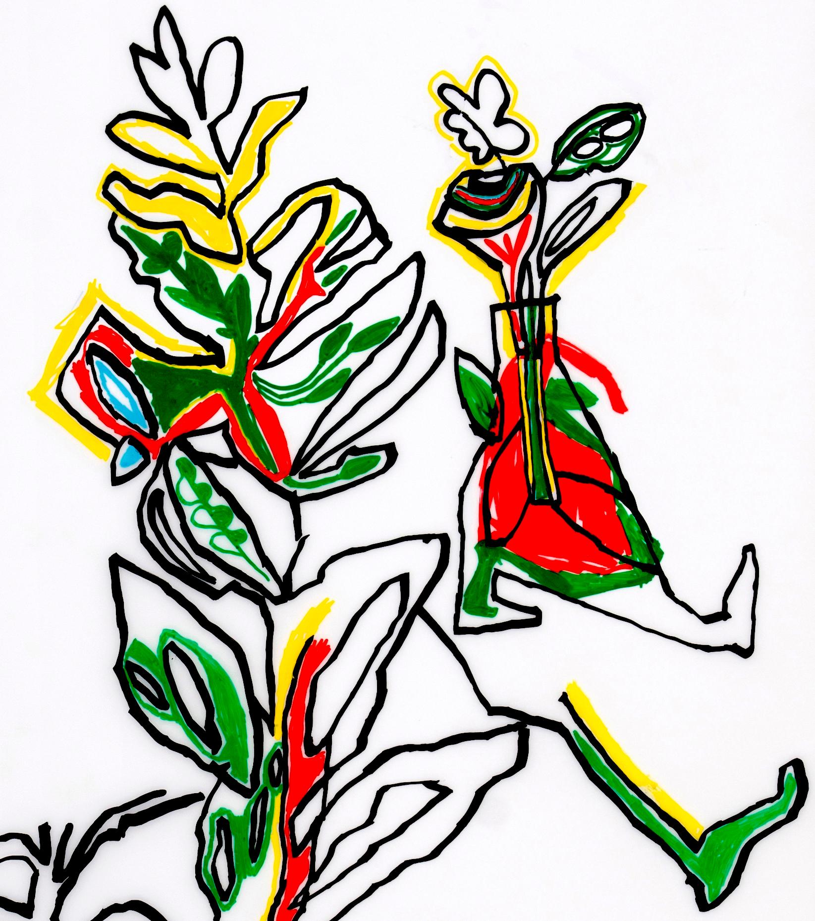Dreamers #1 Caroline Veith Contemporary art drawing nature flora flower red For Sale 1