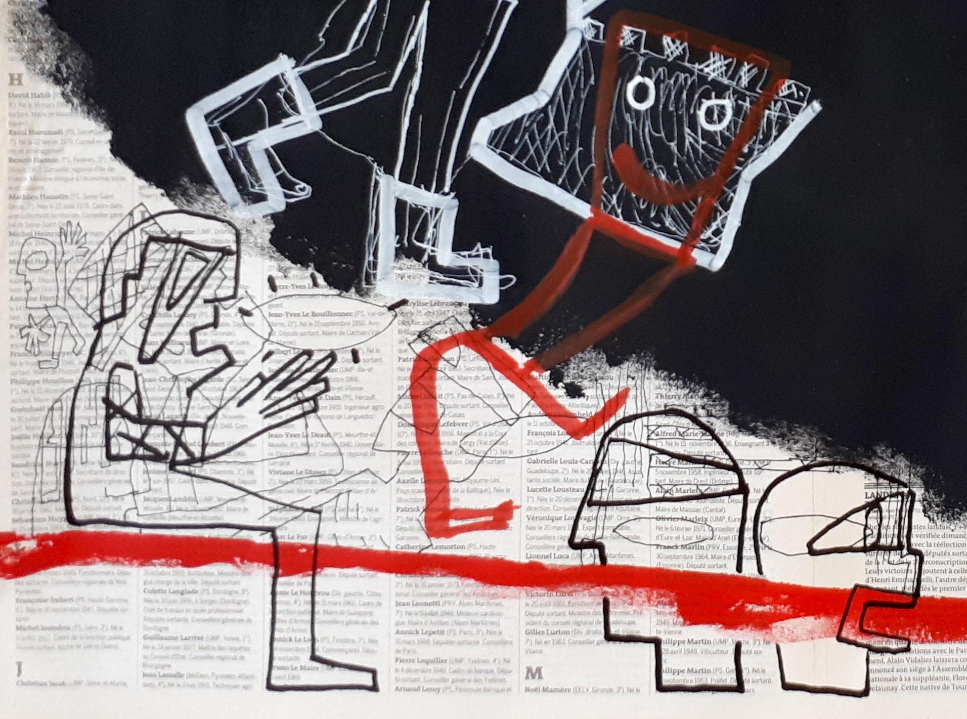Run for your life #2 Caroline veith Contemporary drawing black and white humour - Art by Caroline Veith
