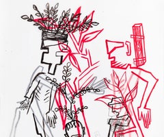 Le erbacce selvatiche Caroline Veith Disegno contemporaneo Arte figurativa Colore rosso