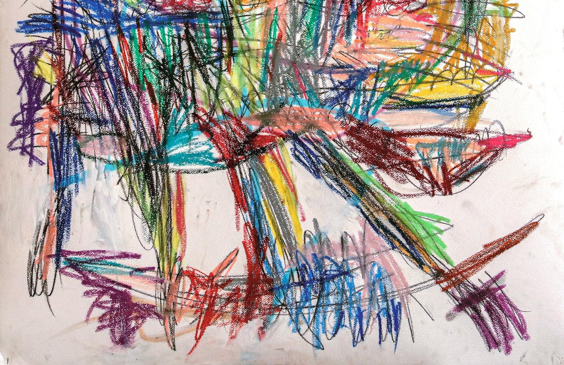 Hula Hoop Julien Wolf Arte contemporanea disegno espressionista pastello outsider in vendita 1