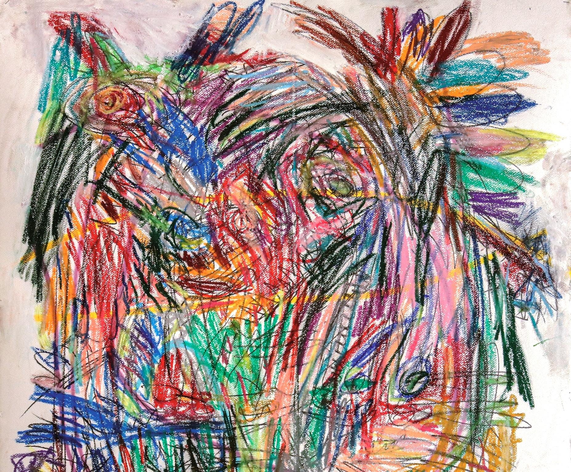 Hula Hoop Julien Wolf Arte contemporanea disegno espressionista pastello outsider in vendita 4