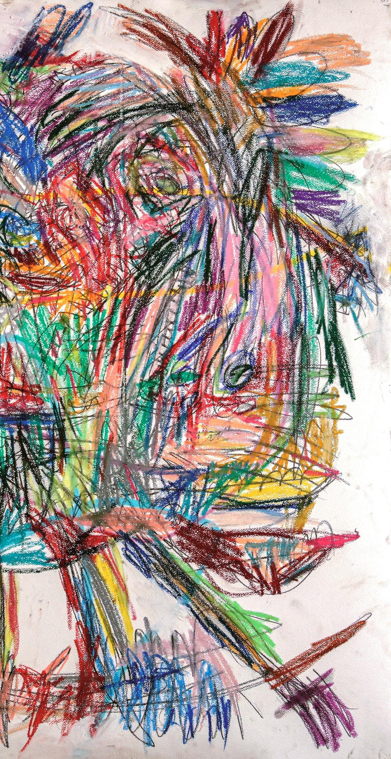 Hula Hoop Julien Wolf Arte contemporanea disegno espressionista pastello outsider in vendita 2