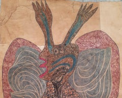Winged character Geneviève Seillé Contemporary art drawing outsider art portrait
