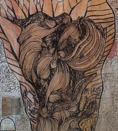 Hand VI Geneviève Seillé Contemporary art outsider art drawing tree tattoo write