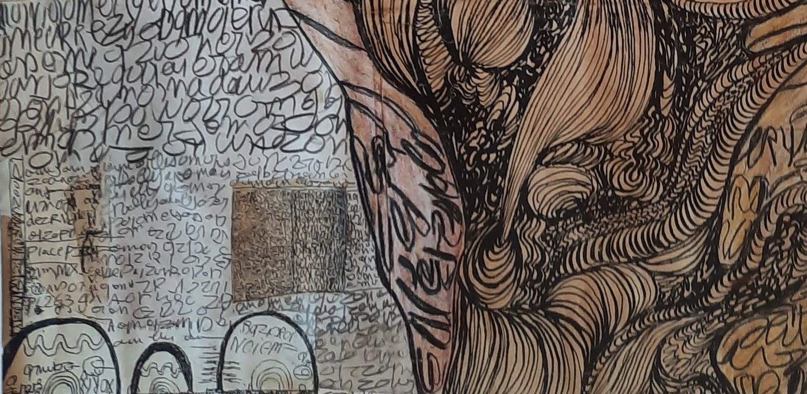 Hand VI Geneviève Seillé Contemporary art outsider art drawing tree tattoo write For Sale 3