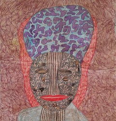 Tattoed character Geneviève Seillé Contemporary art outsider art drawing colour