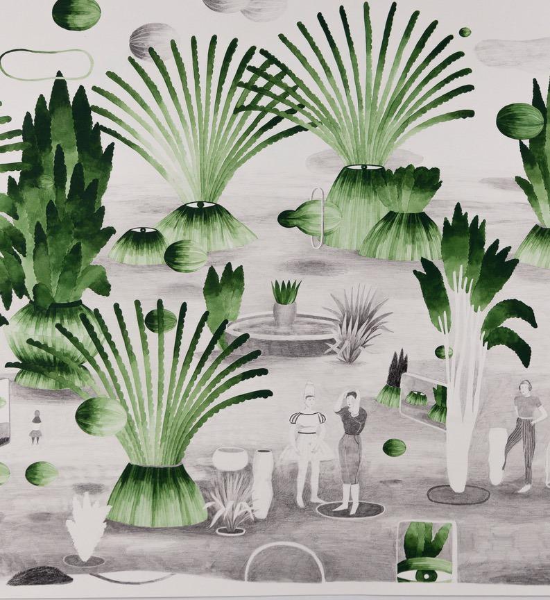 Wolf, are you there #1 ? Hélène Duclos Contemporary art drawing green nature For Sale 1
