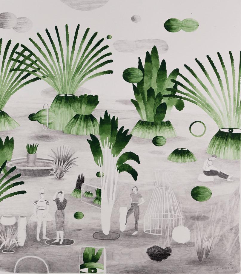 Wolf, are you there #1 ? Hélène Duclos Contemporary art drawing green nature  For Sale 2